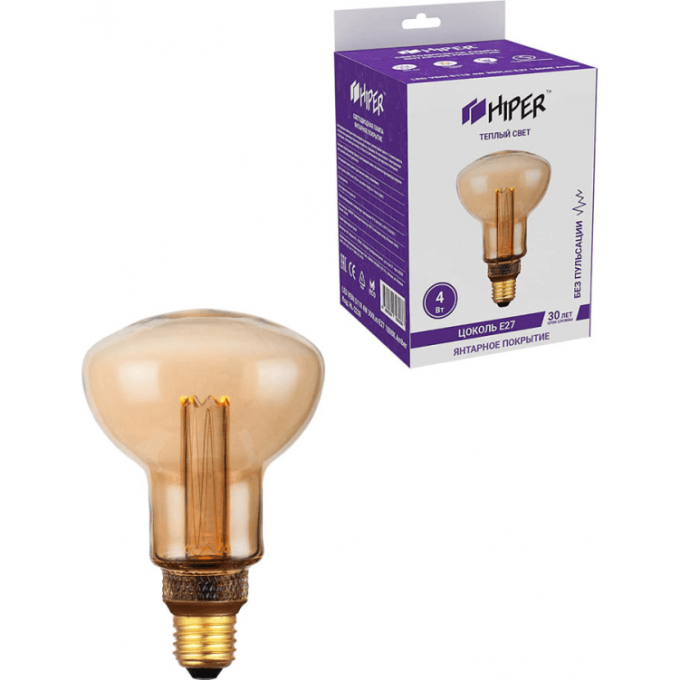 Светодиодная лампочка HIPER VEIN S119 4W 300Lm E27 1800K Amber HL-2238 Светодиодная лампочка HIPER VEIN S119 4W 300Lm E27 1800K Amber HL-2238